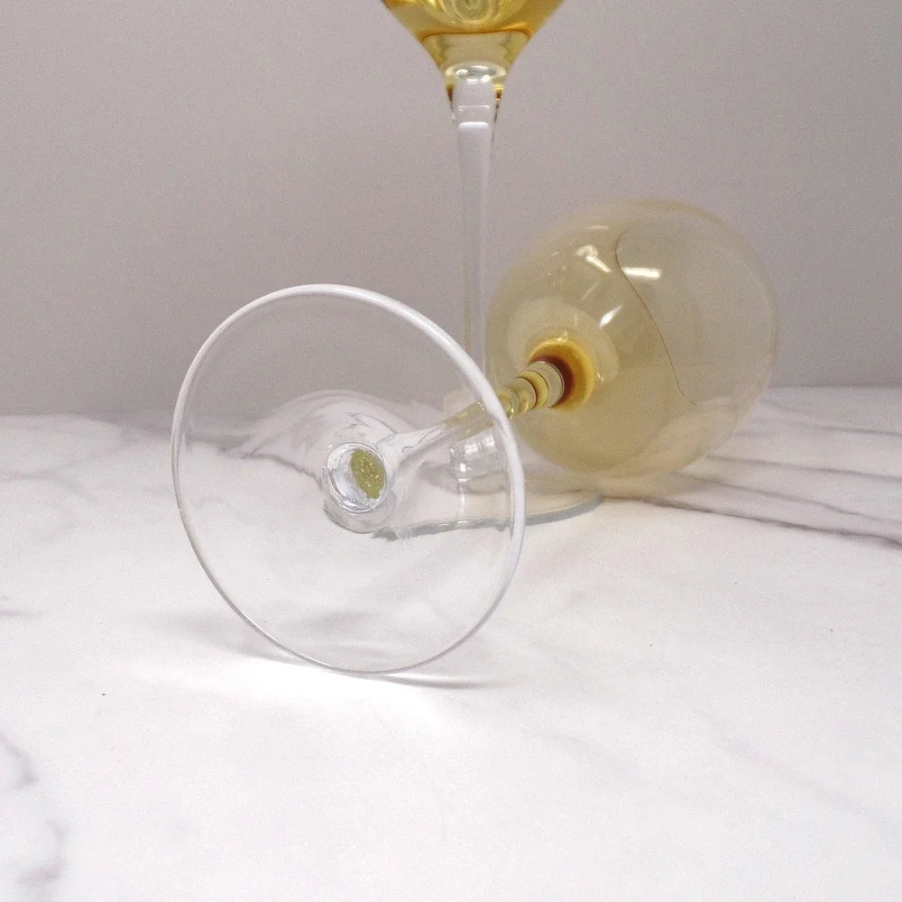 Vintage Yellow & Clear Handblown Wine Glass, set of 2